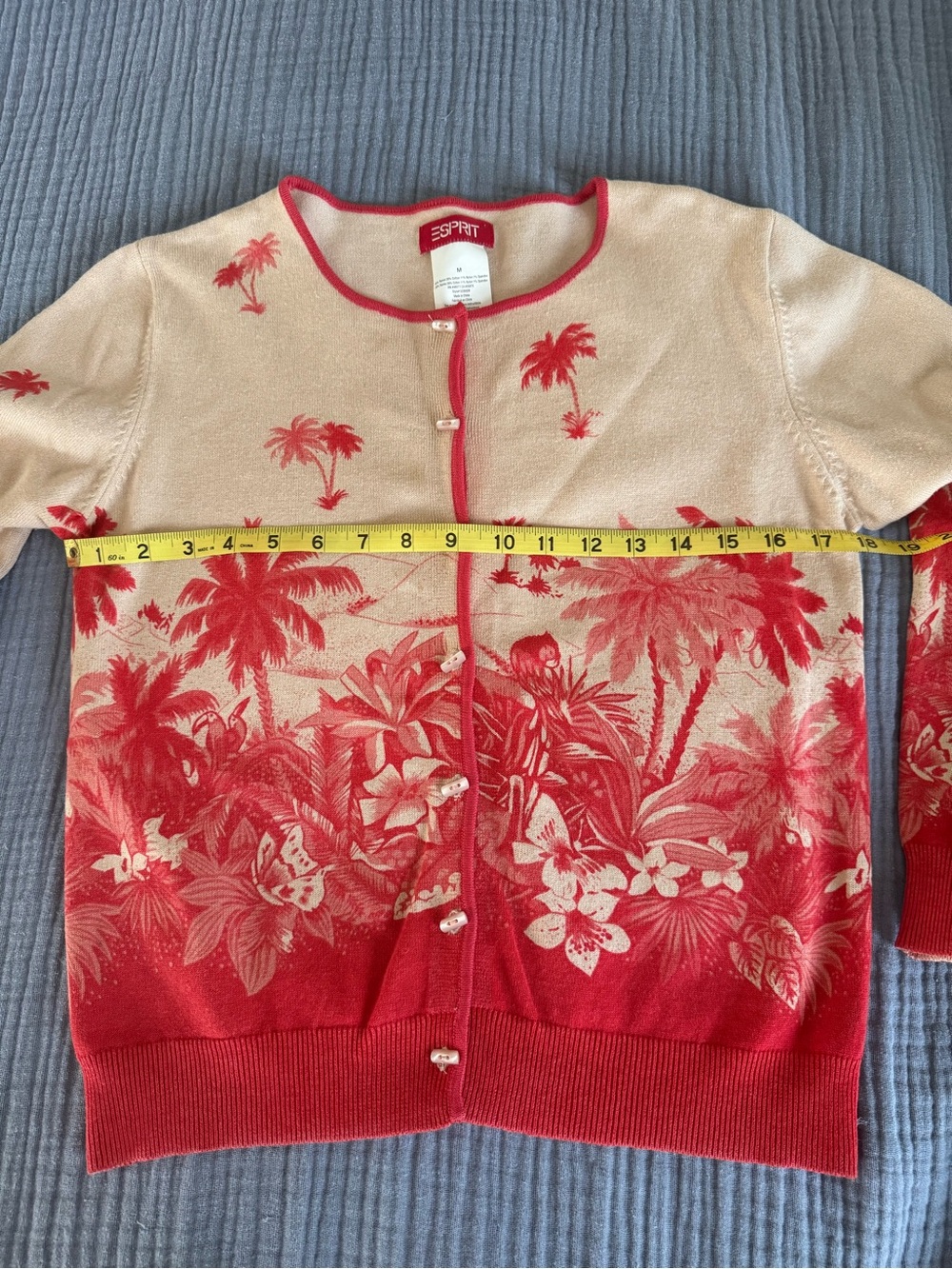 Rare Vintage Esprit 90s Y2K Tropical Scenic Cardigan Ramie Cotton M - Picture 6 of 8